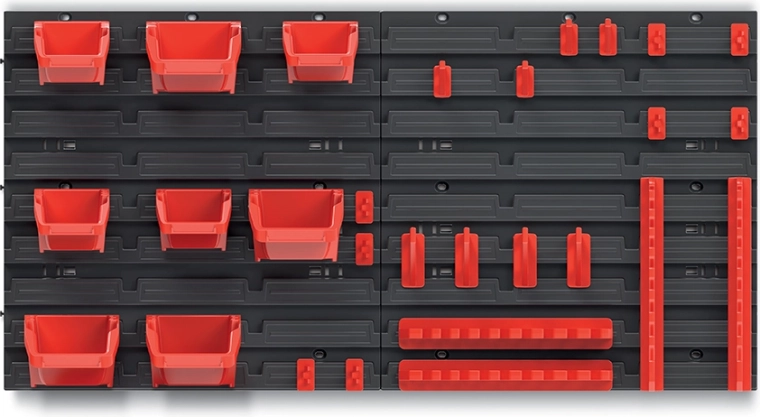 Závesný panel na náradie s 8 boxmi a sadou háčikov