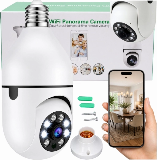 Bezdrôtová Wi‑Fi IP kamera v tvare žiarovky E27 30 W na monitorovanie domu - 1 kus