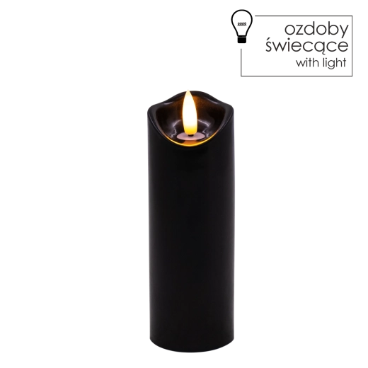 LED sviečka čierna 5 × 15 cm s teplým plápolajúcim plameňom