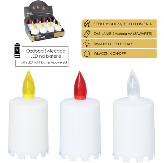 LED sviečka 10,5 cm, mix farieb (12 ks v balení)