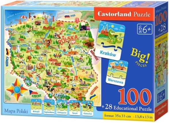 Castorland Mapa Polska 100 dielikov a kvíz Puzzle