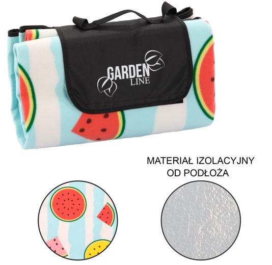 Pikniková deka 200 × 200 cm s izoláciou a ovocným vzorom