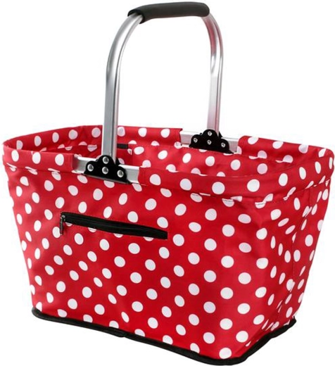 Skladací nákupný košík TORO, čierny s bielymi bodkami