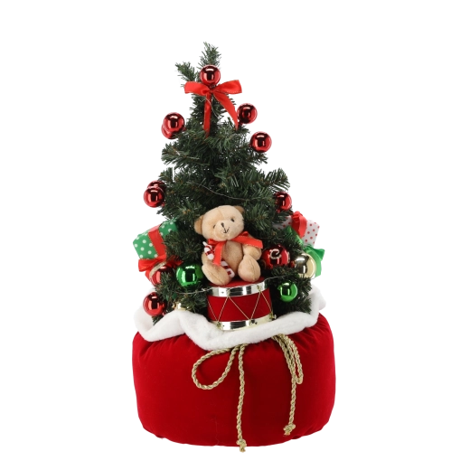 Umelý vianočný stromček v vreci s hračkami a LED, 60 cm