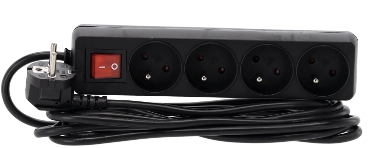 Predlžovacia prepäťová lišta s vypínačom, 4 zásuvky, 3 m, čierna