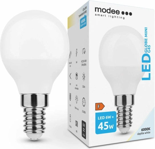 LED žiarovka Modee Lighting Globe Mini G45 6 W E14 studená biela