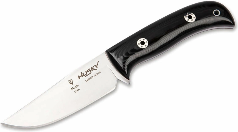 Muela Husky 11 outdoorový nôž, čierna leštená Micarta, kožené puzdro