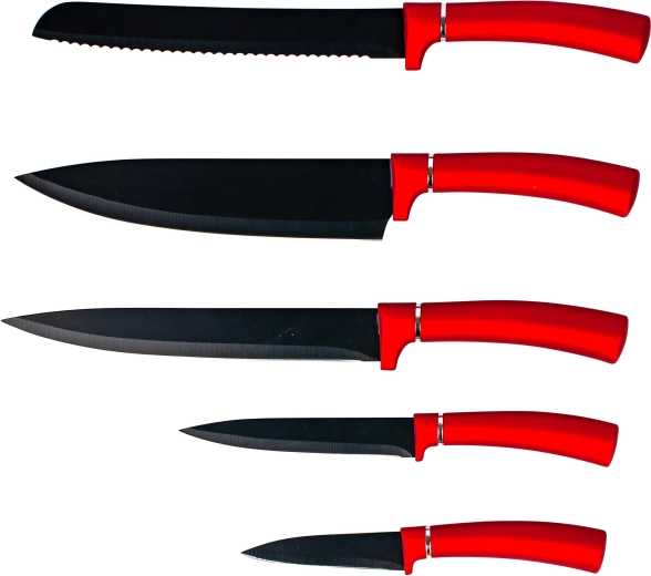Súprava kuchynských nožov Kitchisimo s nepriľnavým povrchom, 5 ks, červená