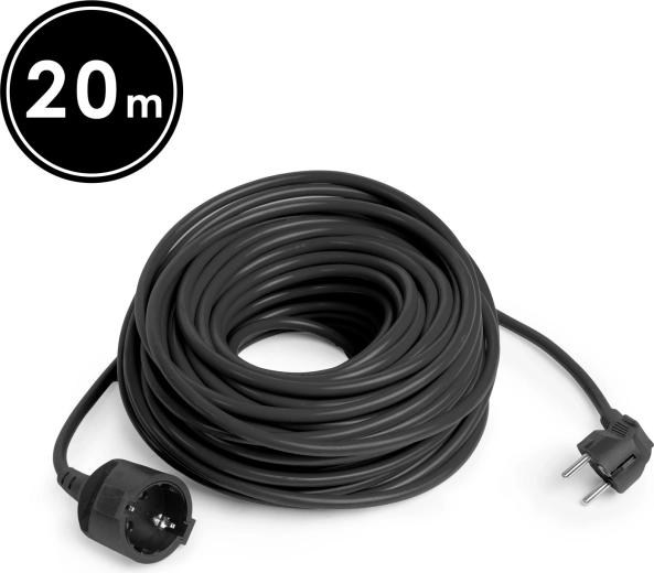 Čierny predlžovací kábel Schuko 20 m
