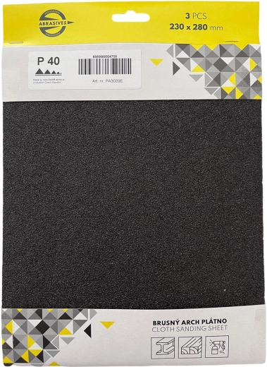 Brúsne plátno na kov a drevo, zrnitosť 400, 230 × 280 mm (3 ks)