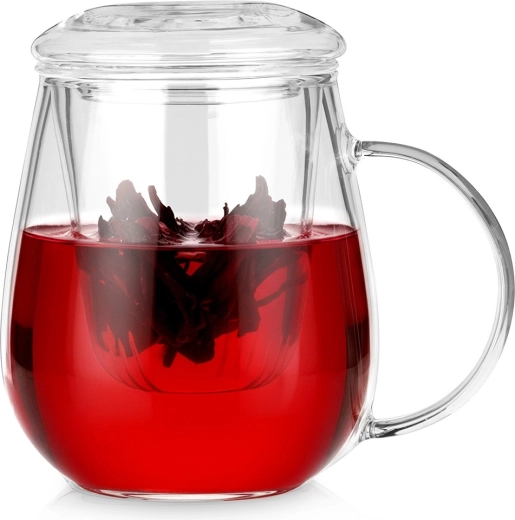 Sklenený hrnček so sitkom a viečkom 530 ml