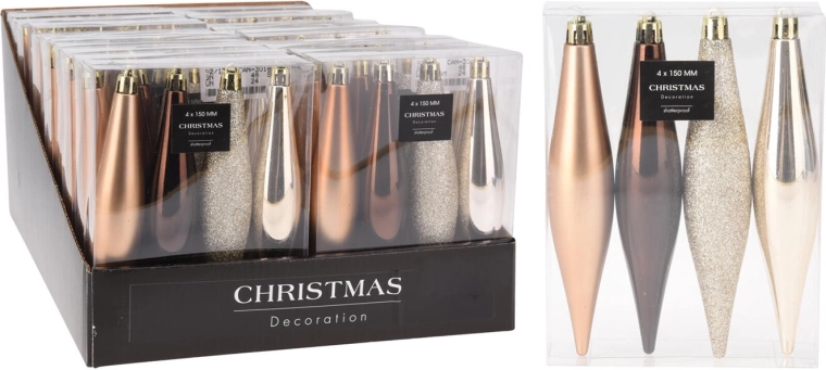 Vianočné ozdoby cencúľ 15 cm, hnedo-zlatý mix, 4 ks