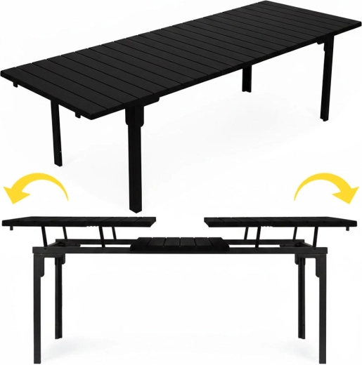 Výsuvný záhradný stôl 180–240 cm pre 12 osôb, oceľ a HDPE, čierny Multigarden