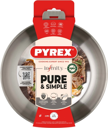 Panvica Pyrex Infinity 20 cm z nehrdzavejúcej ocele s odnímateľnou rukoväťou