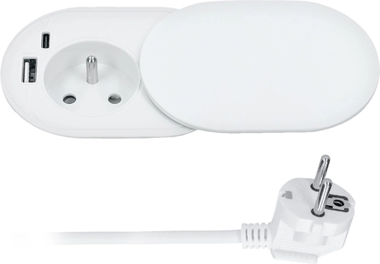 Solight vstavaná zásuvka 230 V s USB-A a USB-C (20 W PD), posuvné viečko, 2 m, matná biela