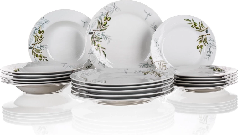 Porcelánová jedálenská súprava Olives 18 ks, biela