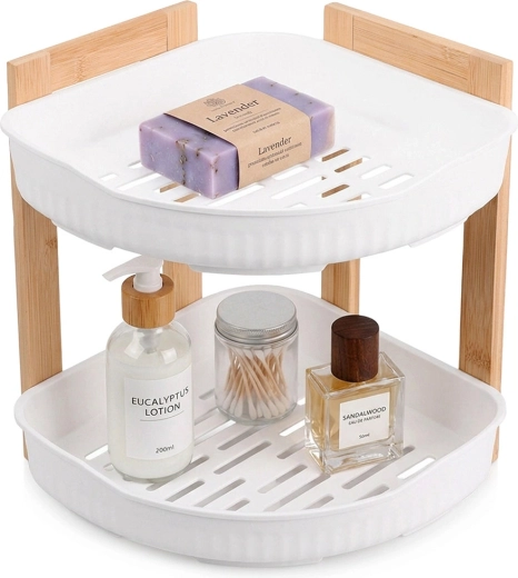 Rohová dvojposchodová kúpeľňová polička Bathroom Solutions biela 24 × 24 × 27 cm - 1 kus