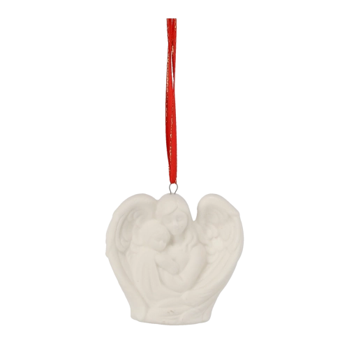 Keramická anjelská figúrka s krídlami a závesom, biela, 7 cm