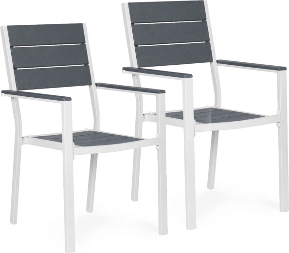 Sada 2 záhradných kresiel z ocele a HDPE, sivo‑biela – MultiGarden