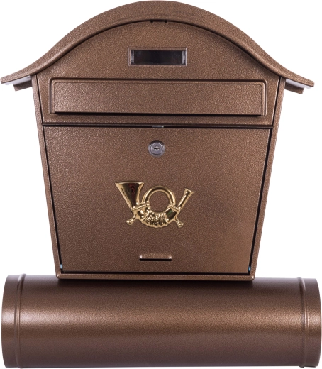 Poštová schránka s guľatou strieškou a tubusom na noviny, hnedá antická