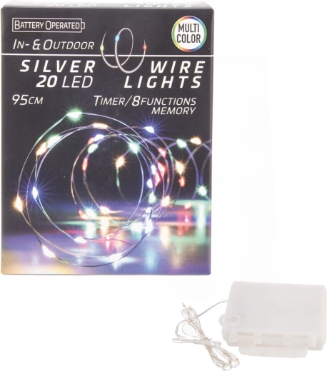 LED svetelná reťaz na drôtiku s časovačom, 20 LED, farebná, IN/OUT