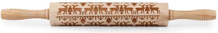 Drevený embosovaný valček TORO so sobím vzorom 19 cm