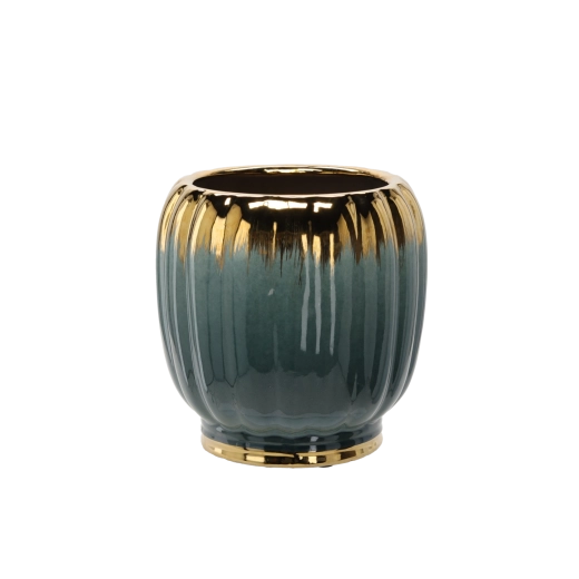 Keramický obal na kvetináč 28 × 28 × 28,5 cm zlatozelený