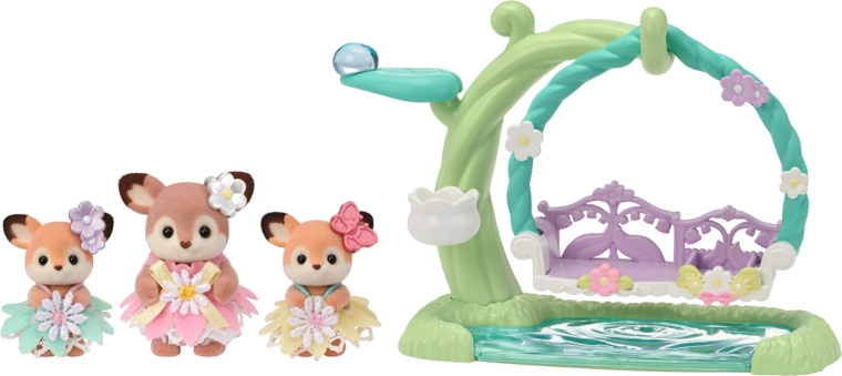 Sylvanian Families jelienky na kvetinovej hojdačke – herný set s 3 figúrkami
