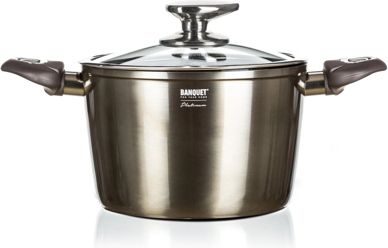 Hrniec 20 cm 3,6 l s nepriľnavým povrchom METALLIC PLATINUM so sklenenou pokrievkou