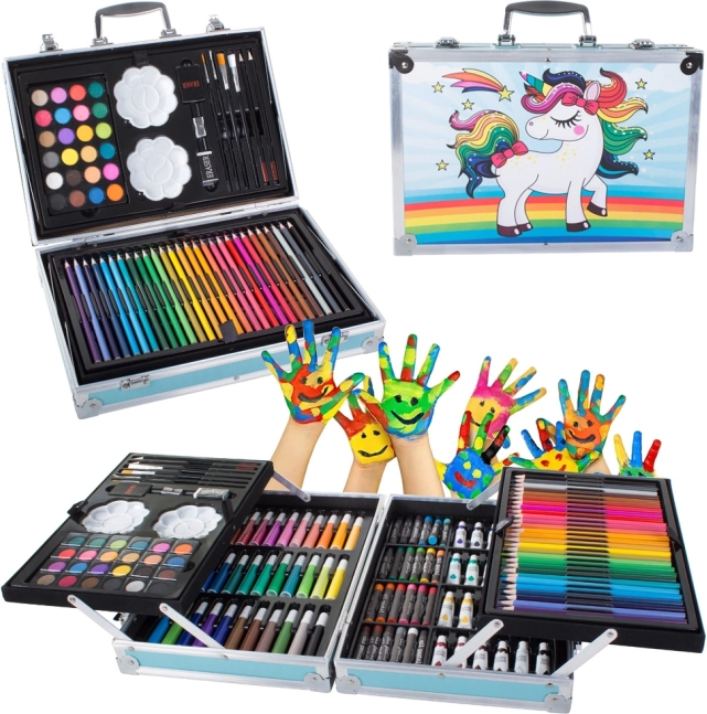 Umelecká súprava v kufríku 145 ks modrá