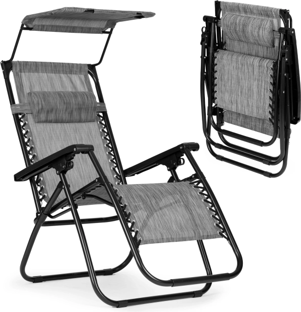 Skladacie nastaviteľné záhradné / plážové kreslo so strieškou sivé