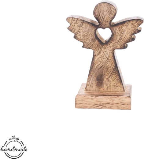 Drevený anjel so srdcom z mangového dreva 11,5 cm