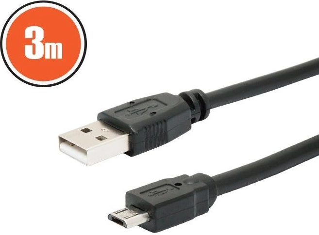 USB 2.0 kábel A – micro B, 3 m, čierny