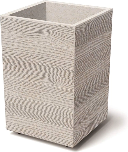 Plastový kvetináč Madera Square Eco Wood 38,5 × 38,5 × 37 cm – biely eko dekor dreva
