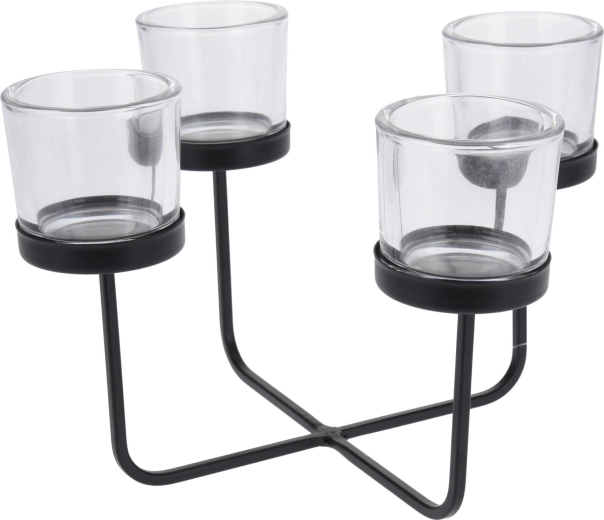 Štvorramenný svietnik z kovu a skla, čierny