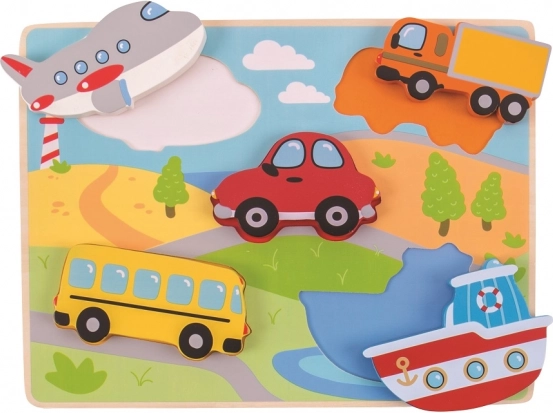 Drevené vkladacie puzzle dopravné prostriedky BIGJIGS TOYS