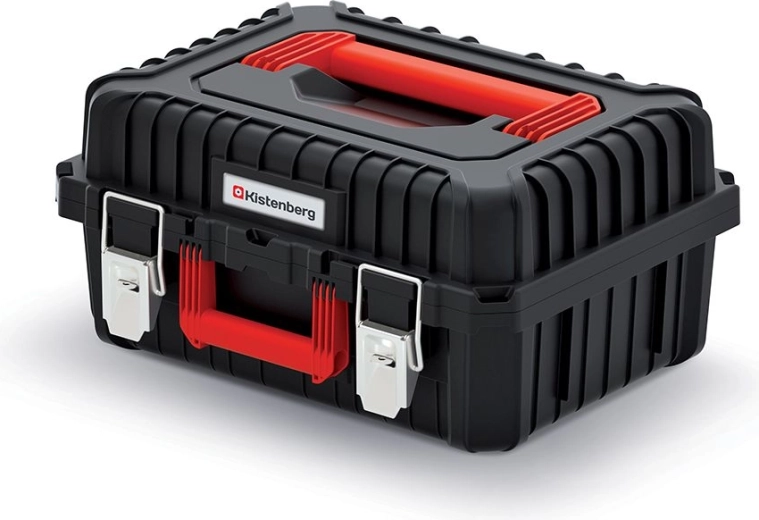 Odolný kufor na náradie s kovovými zámkami, 445 × 360 × 216 mm, čierny