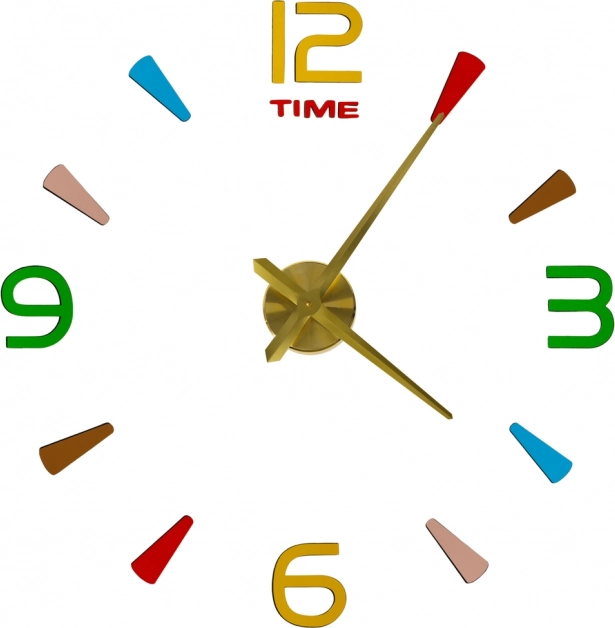 Nástenné nalepovacie hodiny DIY, 80–90 cm, zlaté ručičky, farebné značky, 4 číslice