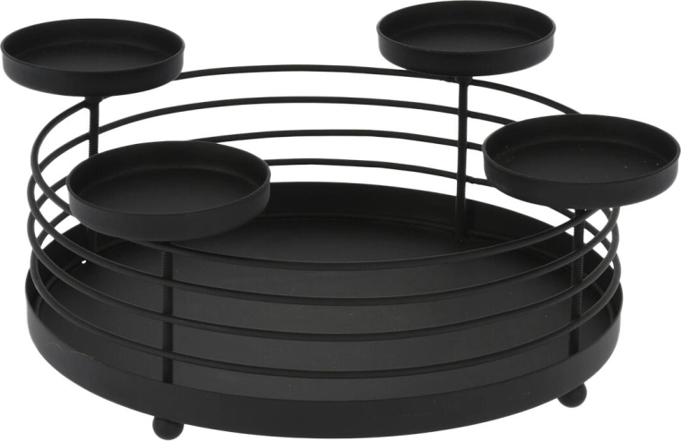 Okrúhly kovový svietnik na 4 sviečky, čierny, priemer 32 cm