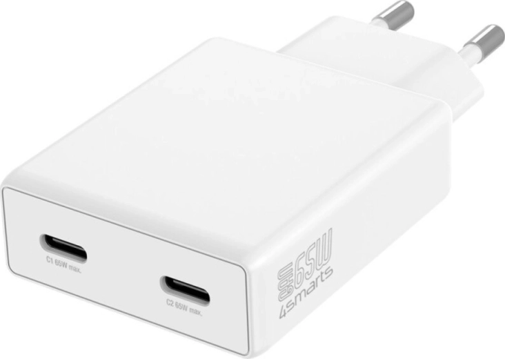 Sieťová nabíjačka PDPlug 65W GaN s dvoma USB‑C, biela