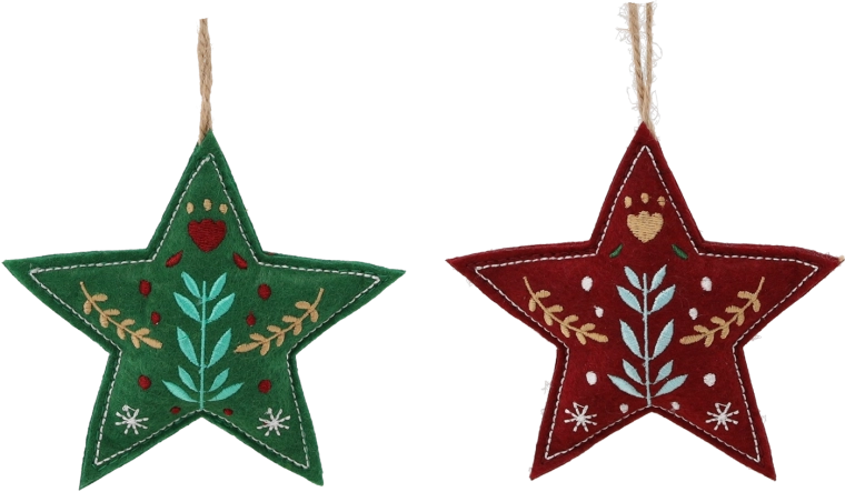 Vianočná závesná hviezda zelená/bordová 10 × 2 × 18 cm
