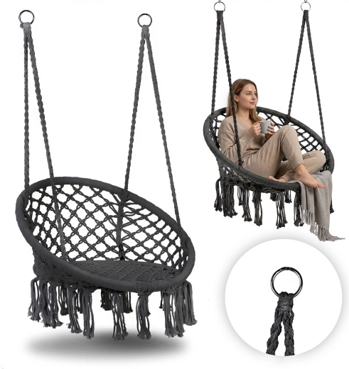 Závesné kreslo boho do záhrady, sivé, MultiGarden