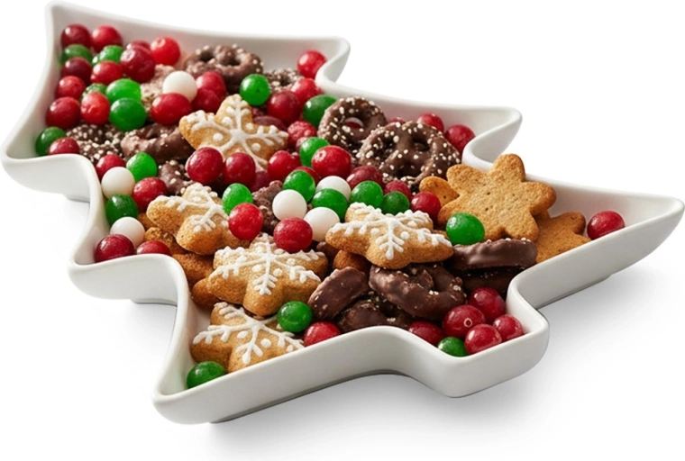 Porcelánový servírovací tanier v tvare vianočného stromčeka 35 × 26 × 3 cm, biely