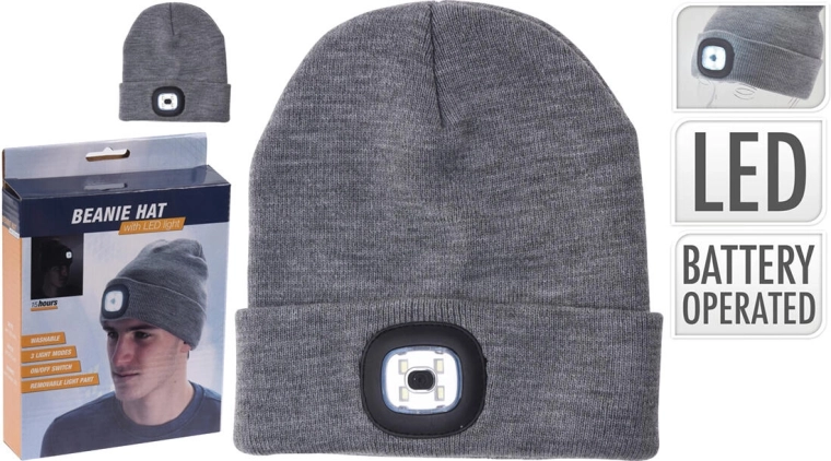 Čiapka s LED svetlom, sivá
