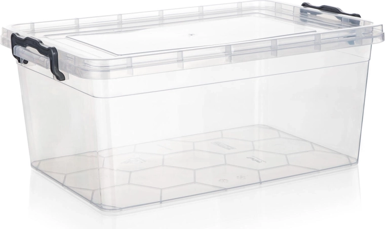 Úložný box GEMA 14 l s vekom a klipmi, transparentný