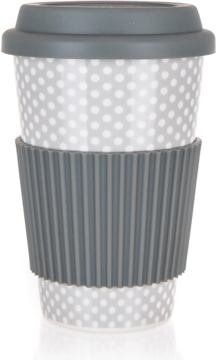 Cestovný keramický hrnček s viečkom 400 ml sivý