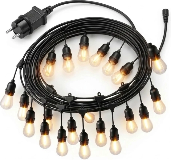 Záhradný svetelný reťaz 20 m, 20× LED žiarovka, teplá biela 2700K, IP44, 9 W