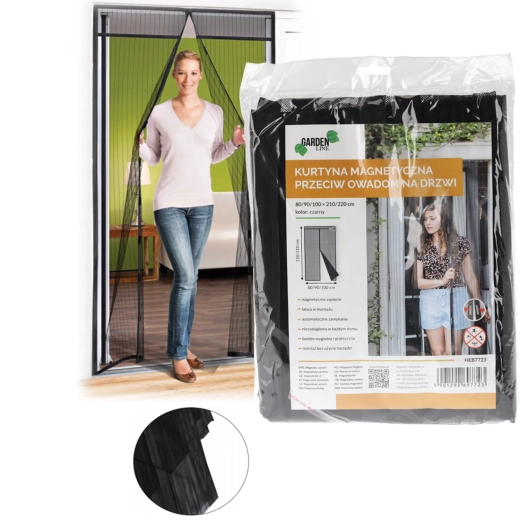 Magnetická sieť proti hmyzu na dvere, čierna, 80/90/100 × 200/210 cm