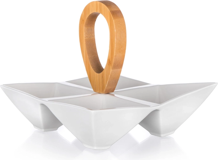 Delená servírovacia miska z porcelánu s bambusovou rukoväťou BRILLANTE 21 × 21 × 17,5 cm