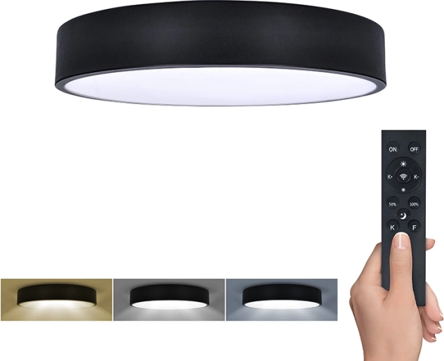 Solight LED stropné a nástenné svietidlo Lecce s diaľkovým ovládaním 36 W, 30 cm, čierne